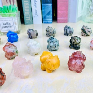 35MM Natural Crystal Bulbasaur Carving, Gemstone Turtle Animal Sculpture Desk Top Decor, Healing Crystals Figurine Home Decor Gifts.