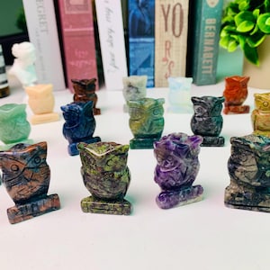 40mm Natural Hand Carved Crystal Owl Carving, Gemstone Mini Birds Home Decor, Healing Crystals Animal Figurines Gifts.