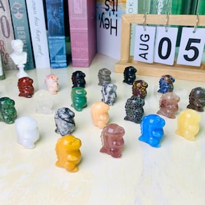 Cute! Natural Crystal Mini Dinosaur Carving, Gemstone Animals Sculpture Desk Top Decor, Healing Crystals Figurine Home Decor Gifts.