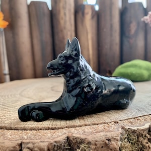 4" Natural Obsidian German Shepherd Carving, Crystal Dog Figurine Decor, Healing Crystal Animals Home Decor, Crystal Gifts For Friends.
