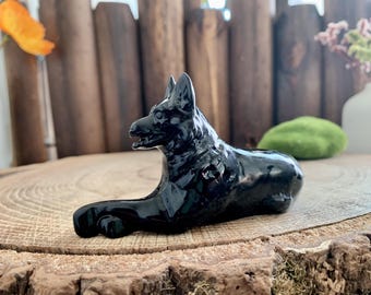 4" Natural Obsidian German Shepherd Carving, Crystal Dog Figurine Decor, Healing Crystal Animals Home Decor, Crystal Gifts For Friends.