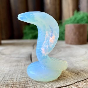 Handcarved Crystal Snake Carving, Quartz Opalite Cobra Figurine, Healing Crystal Animal Home Decor, Crystal Sculpture Gifts.
