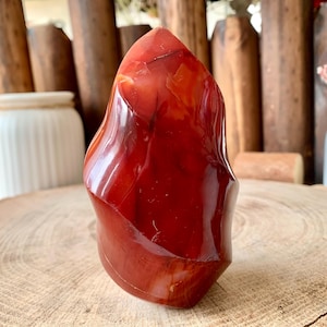 Natural Crystal Flame Fire Carving, Hand Carved Red Agate Figurine, Red Gemstone Home Decor, Healing Crystal Ornament.