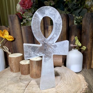 8&quot; Large Natural Clear Quartz Ankh Cross Statue, Crystal Egypt Civilization Carving, Healing Crystals Home Decor.Random 1PC