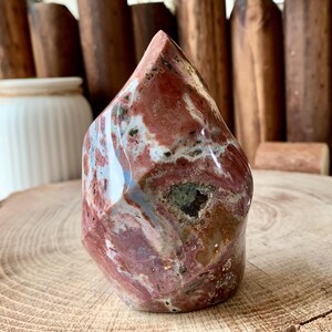 Natural Crystal Flame Fire Druzy Carving, Hand Carved Ocean Jasper Figurine, Colourful Gemstone Home Decor, Healing Crystal Ornament.OJF05