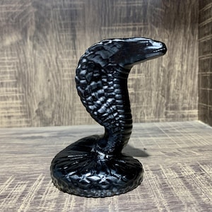 4&quot; Large Handcarved Obsidian Snake Carving, Natural Quartz Cobra Figurine, Healing Crystal Animal Home Decor, Crystal Sculpture Gifts.