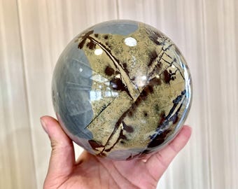 Raro! Decoração de esfera de cristal natural de 5", esfera de pedra para pintura, decoração de casa com bola de pedra preciosa, ornamento de cristal curativo.