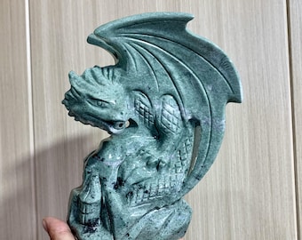 80 MM 天然翡翠ドラゴン彫刻、宝石ドラゴン置物装飾、ヒーリング