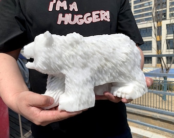 Huge! 12"+21lb Hand Carved Crystal Polar Bear Carving, White Jade Sculpture Home Decor, Healing Crystals Animal Figurines Gifts.