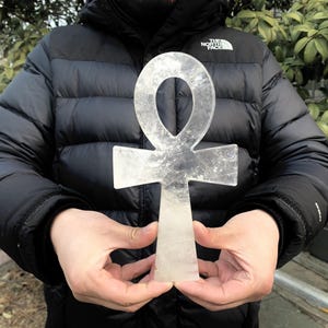 8&quot; Large Natural Clear Quartz Ankh Cross Statue, Crystal Egypt Civilization Carving, Healing Crystals Home Decor.Random 1PC