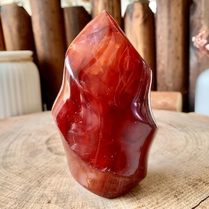 Natural Carnelian Flame Fire Carving, Hand Carved Red Agate Figurine, Red Gemstone Home Decor, Healing Crystal Ornament.