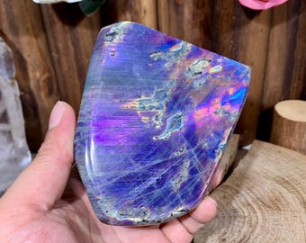 Gorgeous Purple Labradorite Freeform Ornament, Natural Colourful Light Labradorite Standing Display Specimens, Healing Crystal Gift.PQ89