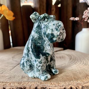 95MM Large Hand-carved Crystal Dog Carving With Geode, Moss Agate Shanari Statue Decor, Healing Crystal Animals Home Decor, Crystal Gifts.