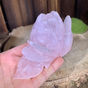 Gorgeous! 4&quot; Natural Rose Quartz Flower Carving, Pink Crystal Rose Figurine Decor, Healing Crystal Home Decor, Crystal Gifts For Friends.