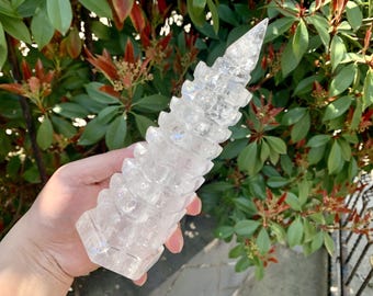 Top Level Clear Quartz Obelisk With Rainbow Mica, Crystal SANTA Tower Home Decor, Healing Crystal Point Ornament.