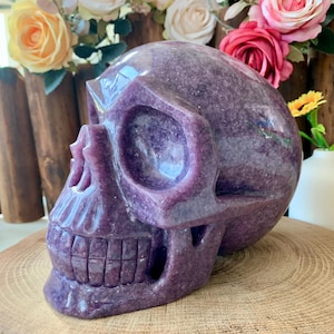 Gorgeous! 7.8&quot;+13LB Natural Lepidolite Crystal Skull Carving, Purple Mica Hand Carved Skull Sculptures Home Decor, Healing Crystals Gift.