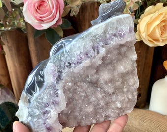 Exquisite 6,3 "Amethyst Geode Achat Eidechse schnitzen Ornamente, lila Druzy Kristall Figur, heilende Kristall Wohnkultur, Kristall Geschenk für.