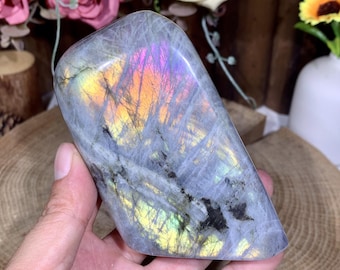 Rare Natural Labradorite Freeform Ornament, Natural Purple Light Labradorite Standing Display Specimens, Healing Crystal Gift.PQ15