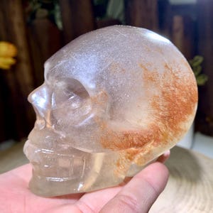 100mm Hand Carved  Mica Fluorite Skull Statue, Natural Crystal Skull Carving, Quartz Skull Figurine, Healing Crystal Home Decor.YSKL02