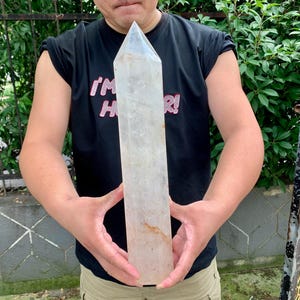 16&quot;+7.3lb Giant Natural Clear Quartz Obelisk with Rainbow, Original Big Crystal Tower Home Decor, Healing Crystal Point Ornament.BSJ03