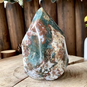 Natural Ocean Jasper Flame Fire Carving, Hand Carved Crystal Figurine Decor, Colourful Gemstone Home Decor, Healing Crystal Ornament.OJF61