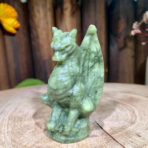 3.2&quot; Natural Green Jade Dragon Carving, Gemstone Dragon Figurine Decor, Healing Crystal Home Decor, Crystal Gifts For Friends.