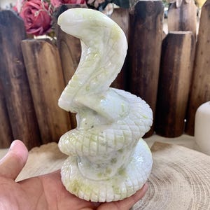 6&quot; Large Handcrafted Crystal Snake Carving, Quartz Cobra Figurine, Healing Crystal Animal Home Decor, Crystal Sculpture Gifts.