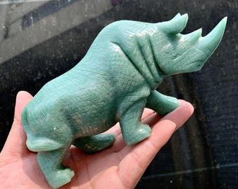 Rare! Hand-carved Aventurine Rhino Statue Carving, Crystal Figurine, Healing Crystal Animal Home Decor, Crystal Gifts For Friends.