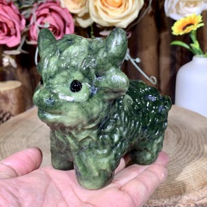 Große natürliche Kristall Jade Highland Kuh Schnitzerei, Quarz OX Figur Dekor, Heilung Kristall Tier Wohnkultur, Kristall Geschenk für Mama.