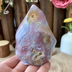 Natural Crystal Flame Fire Druzy Carving, Hand Carved Ocean Jasper Figurine, Colourful Gemstone Home Decor, Healing Crystal Ornament.OJF48