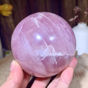 AAAA Natural Rose Quartz Divination Sphere with Rainbow, Purple Pink Crystal Sphere, Gemstone Ball Decor, Healing Crystal Ornament.