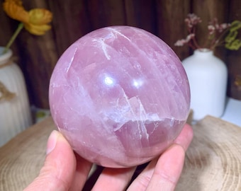 Sphère divinatoire en quartz rose naturel AAAA avec arc-en-ciel, sphère en cristal rose pourpre, décoration de boule de pierres précieuses, ornement en cristal curatif.