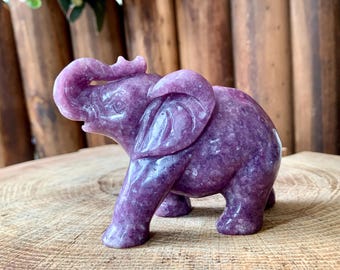 ¡Extraordinario! Talla de elefante de lepidolita natural de 10 cm, figura decorativa de cristal púrpura hecha a mano, animales de cristal curativo para decoración del hogar, regalos de cristal.