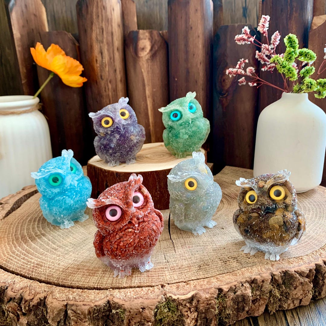 2.5" Natural Crystals Owl Carving, Gemstone Birds Figurine Decor, Healing Crystal Animals Home Decor, Crystal Gifts For Friends.