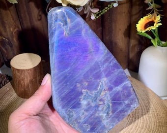 Large! 6.8&quot; Purple Labradorite Freeform Ornament, Natural Crystal Labradorite Standing Display Specimen, Healing Crystal Gift.PQ97