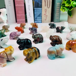 30MM Natural Hand Carved Crystals Bear Carving, Gemstone Animal Sculpture, Healing Crystals Figurine Home Decor.