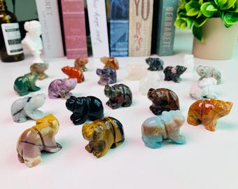 30MM Natural Hand Carved Crystals Bear Carving, Gemstone Animal Sculpture, Healing Crystals Figurine Home Decor.
