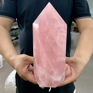 AAAA+ Large Natural Rose Quartz Obelisk, Pink Crystal Tower Home Decor, Healing Crystal Point Ornament.
