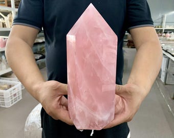 AAAA+ Large Natural Rose Quartz Obelisk, Pink Crystal Tower Home Decor, Healing Crystal Point Ornament.