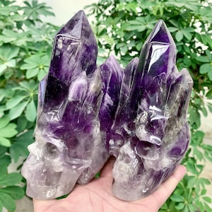 Top-level 7.5&quot;+6Lb Large Natural Amethyst Skull Cluster Carving, Hand Carved Crystal Skull Sculptures Home Decor, Healing Crystals Gift.LZ02
