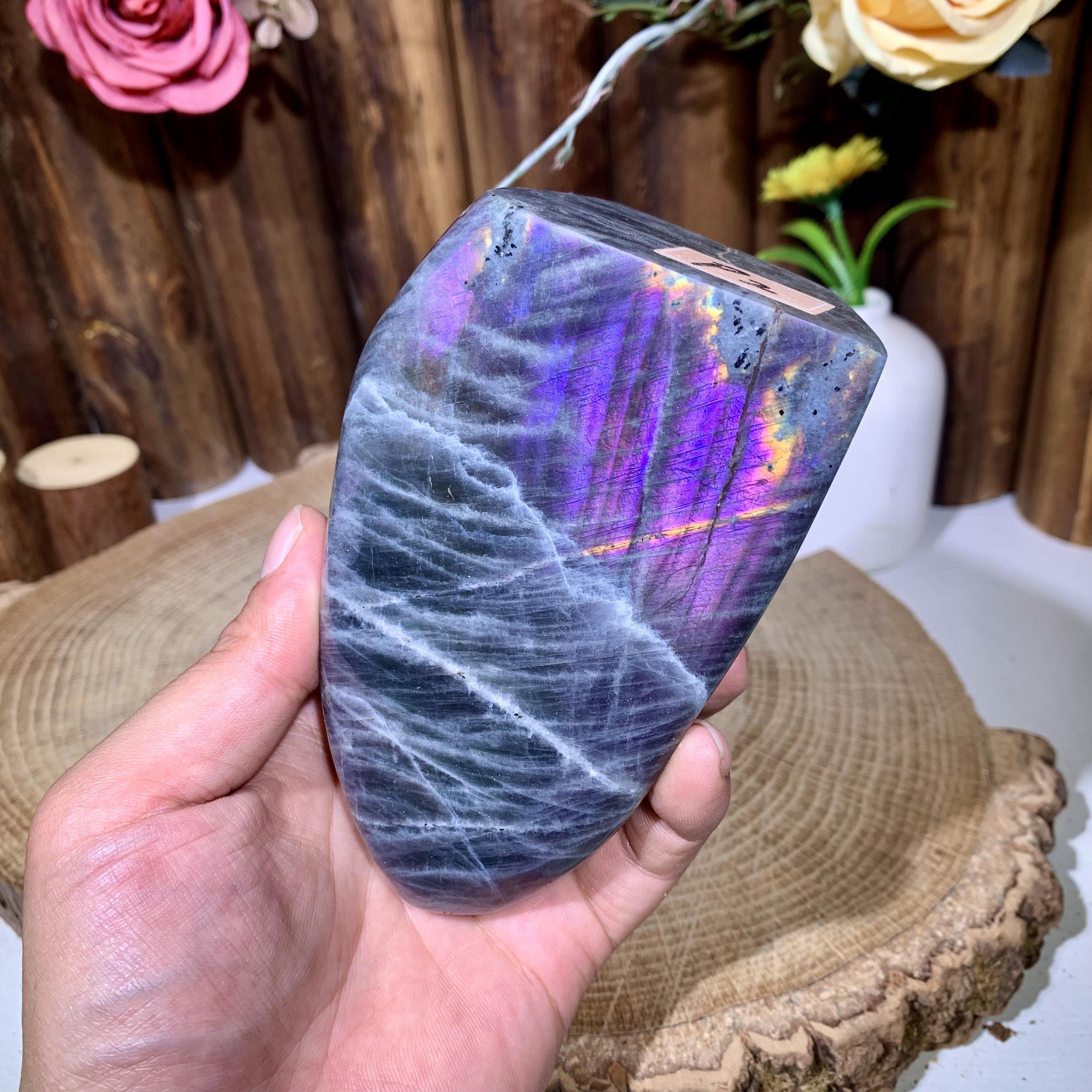 Large Natural Labradorite Freeform Ornament, Purple Light Labradorite Standing Display Specimens, Healing Crystal Gift.PL02