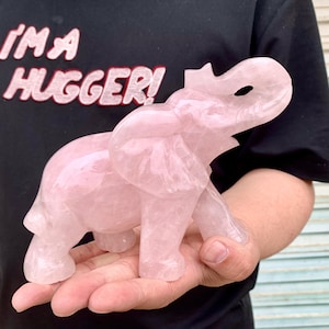 Rare! Crystal Rose Quartz  Elephant Carving, Pink Crystal Figurine Decor, Healing Crystal Animal Home Decor, Crystal Gift For Mom.
