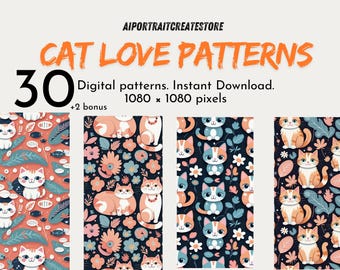 30 Katzen-Liebhaber inspiriert Floral bedruckbares Papier Sofortiger digitaler Download Katzengarn Floral Scrapbook Junk Journal Papier JPG