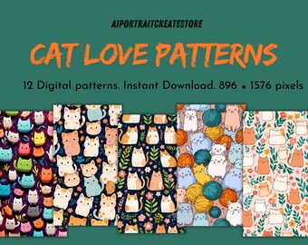 12 Katzen-Liebhaber inspiriert Floral bedruckbares Papier Sofortiger digitaler Download Katzengarn Floral Scrapbook Junk Journal Papier JPG