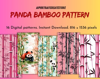 16 Panda Bambus inspiriert Floral Schule druckbare Papier Sofortiger digitaler Download Muster Geschenkverpackung Scrapbook Junk Journal Papier JPG