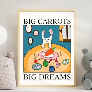 Rabbit Wall Poster | Cute Bunny Nursery Decor | Neutral Animal Print | Scandinavian Baby Room Art | Minimalist Kids Illustration