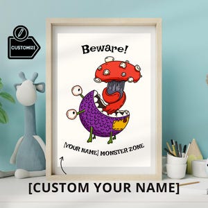 Custom Name Monster Poster for Kids – Personalized Printable Wall Art – Funny Monster Room Decor – Cute Cartoon Character with Child’s Name