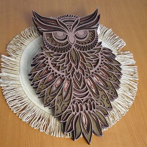 Mandala Wooden Owl Wall Art | Layered Laser Cut Wood Decor | Unique Hand-Painted Wildlife Gift