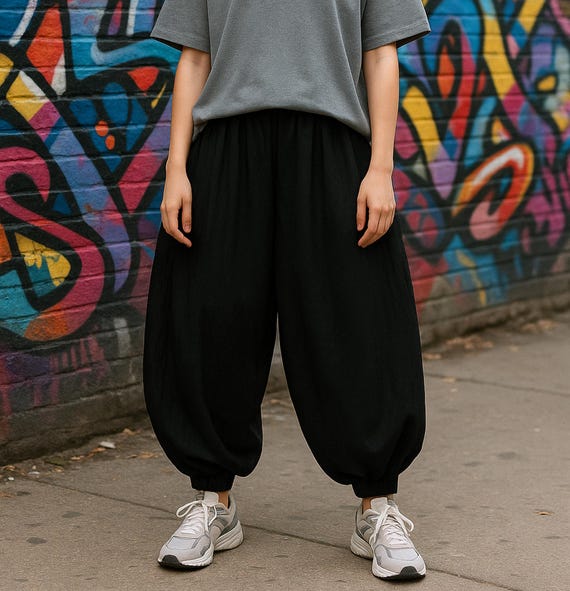 Men's Wide Leg Harem Pants: Oversized Streetwear Trousers, Elastic