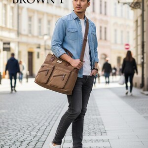 Bolso bandolera vintage de lona para portátil: bolso bandolera de trabajo para hombre